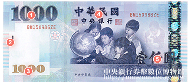 中央銀行券幣數位博物館 英文版 Security Features Of The New Taiwan Dollar Banknotes In Circulation Nt 1000